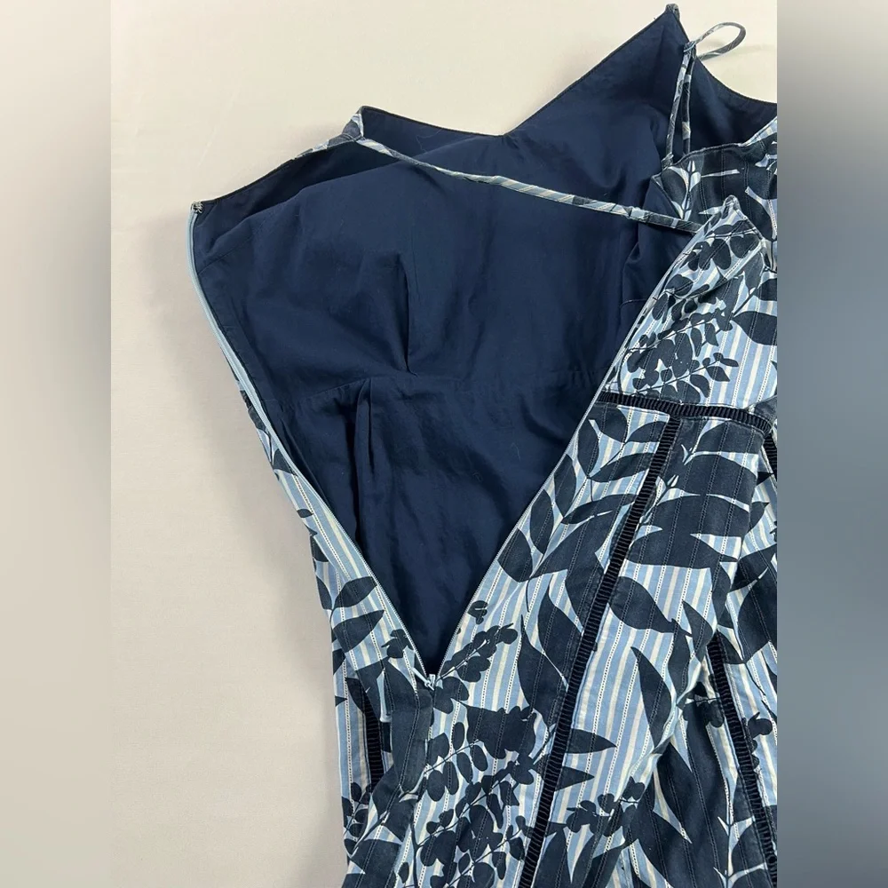 Banana Republic Cotton Sheath Blue & White Stripe with Leaves Pattern Sundress - Picture 15 of 16